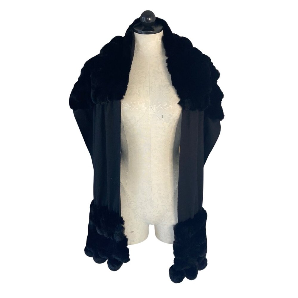 Nina Austin Vintage Womens Shawl One Size Black Glam Fur Casual China